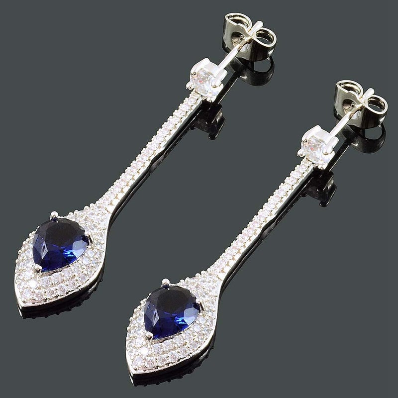 RIZILIA Dangle Drop Pierced Earrings with Pear Cut CZ [Simulated Green Emerald] in White Gold Plated, Simple Modern Elegant - Image 3